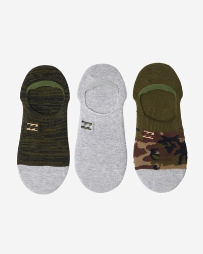 Billabong 3-Pack Camo No-Show Socks Zelene | MDGTZY-782