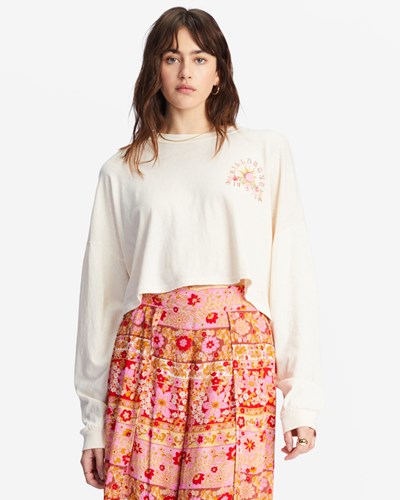 Billabong Beach Boyfriend Long Sleeve Crop Top Bílé | GMYRJZ-407