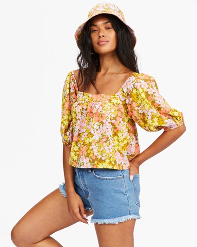 Billabong Beach Daze Puff Sleeve Crop Top Moss | VKTAEL-827
