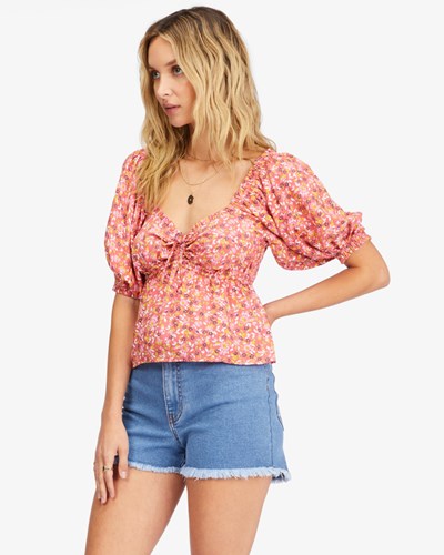 Billabong Beachy Babe Puff Sleeve Crop Top Koralove | QZYWMO-162