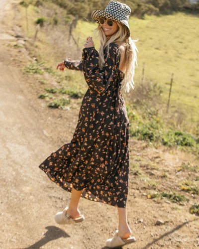 Billabong Better Days Long Sleeve Midi Šaty Černé | UENIZT-780