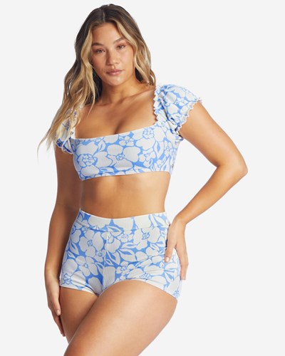 Billabong Beyond The Blue Puff Sleeve Crop Bikiny Top Salt Crystal | WYECGZ-516