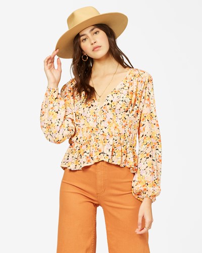 Billabong Catching Feelings V-Neck Long Sleeve Top Multi | XKQYUL-610