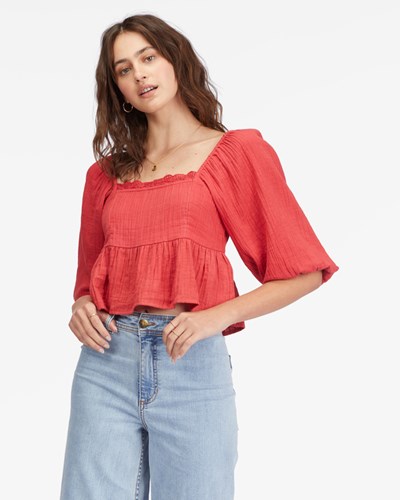 Billabong Cross My Heart Puff Sleeve Crop Top Tmavě | LACKOP-354