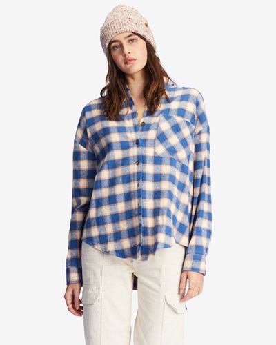 Billabong Easy Breezy Long Sleeve Button-Up Shirt Indigo | QFYNPX-496