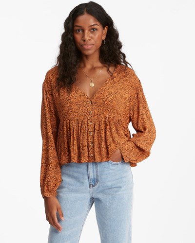 Billabong Easy Street Long Sleeve Blouse Toffee | EIDMGP-410