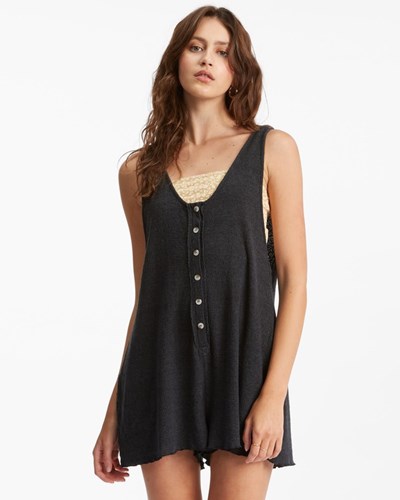 Billabong Fade Away Button-Up Knit Romper Černé | KQAVCT-175