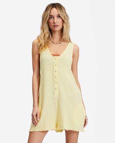 Billabong Fade Away Button-Up Knit Romper Pina Colada | XMUTQV-802