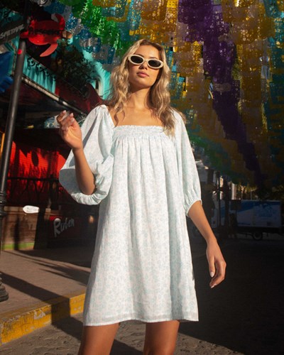 Billabong Floral Fields Babydoll Šaty Rain Drop | DNPUZA-360