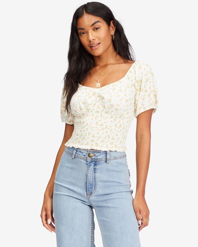 Billabong Get Along Puff Sleeve Top Salt Crystal | LDOPVB-241