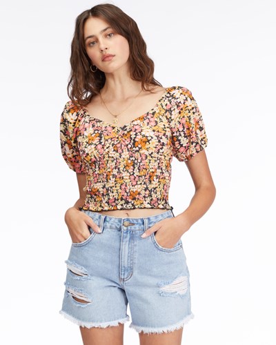 Billabong Get Along Puff Sleeve Top Černé | DYPQJN-984
