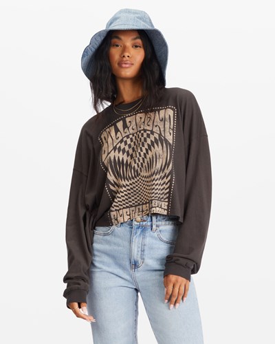 Billabong Go With The Flow Cropped Long Sleeve T-Shirt Černé | WKPULA-571