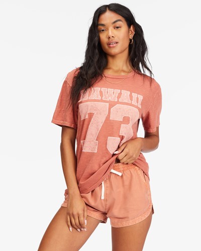 Billabong Hawaii 73 Boyfriend T-Shirt Červené | IQJXNW-418