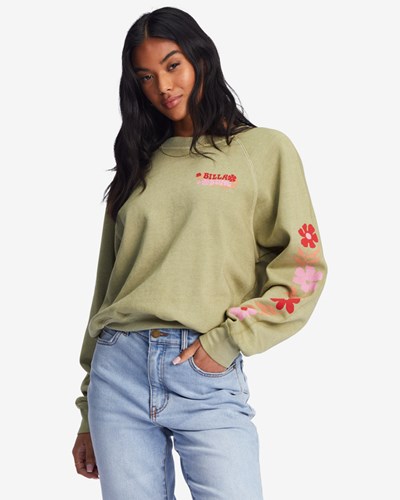 Billabong Here We Go Grafická Crewneck Sweatshirt Avocado | QMZJVI-023