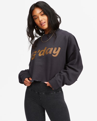 Billabong Hey Gday Cropped Crewneck Sweatshirt Černé | XPRQKH-065