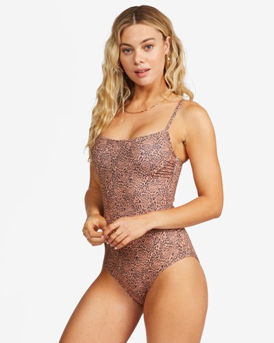 Billabong Hidden Shore Scoop Front One Piece Swimsuit Toffee | SBNGZR-581