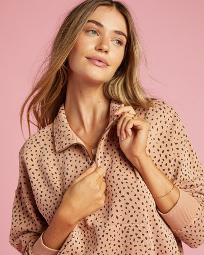 Billabong Lazy Mornings Half-Zip Pullover Sweatshirt Tan | EVJGBC-346