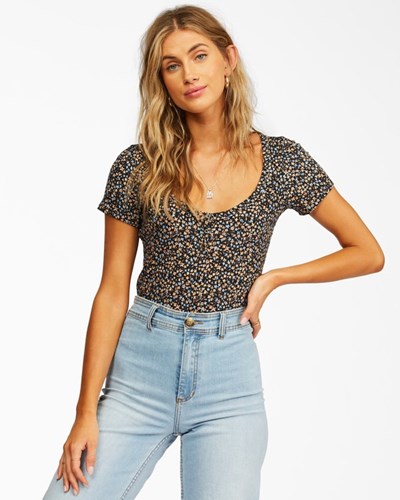 Billabong Little Buttons Henley Top Černé | GBWNKC-954