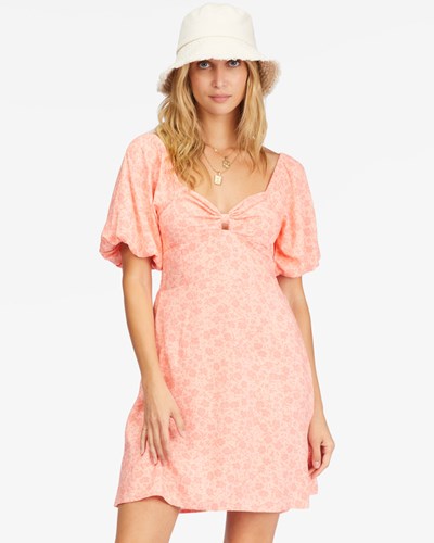 Billabong Loving Life Puff Sleeve Mini Šaty Lifes A Peach | HUTLPR-053