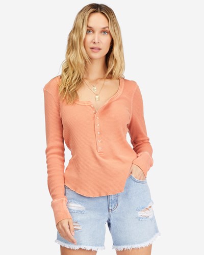 Billabong My Henley Long Sleeve Knit Top Terracotta | XQMUAS-549
