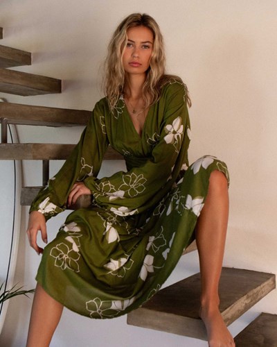 Billabong Night Bloom Long Sleeve Maxi Šaty Fern | GVWFAK-057