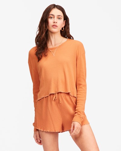 Billabong Pick Me Up Waffle Knit Long Sleeve Top Toffee | DZKOBN-895