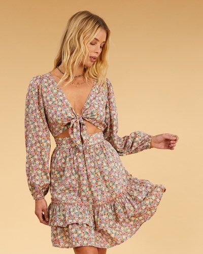 Billabong Salty Blonde Ditsy Dreamer Long Sleeve Mini Šaty Multi | DMGIQW-532