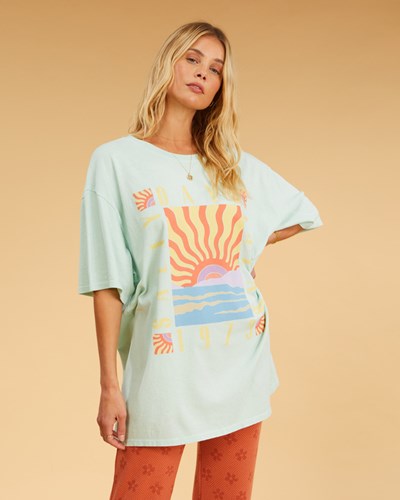 Billabong Salty Blonde Easy Shores Oversized T-Shirt Pretty Palms | ISUYNC-072