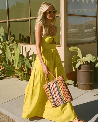 Billabong Salty Blonde Sunset Glow Halter Maxi Šaty Multi | FIBKMQ-936