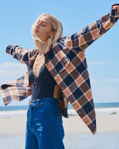 Billabong So Stoked Oversized Button-Down Flannel Shirt Tan | GEODYR-019