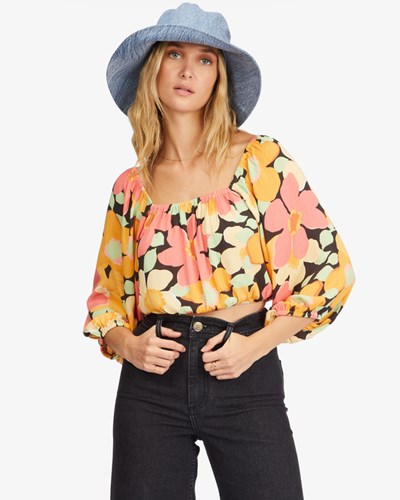 Billabong Sun City 2 Puff Sleeve Crop Top Multi | WVRSML-086