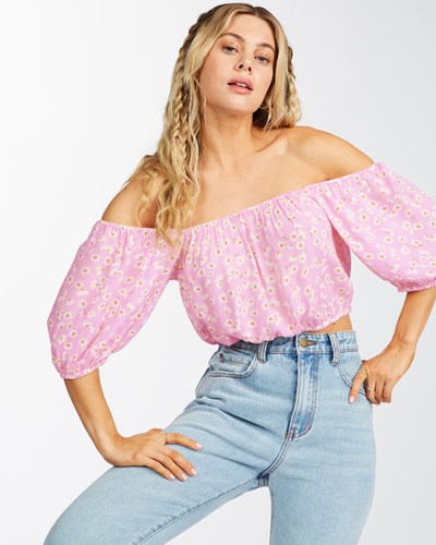 Billabong Sun City Off-The-Shoulder Crop Top Růžové | AQHOKE-528