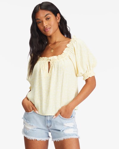 Billabong Sunny Skies Puff-Sleeve Top Salt Crystal | NALKXC-089