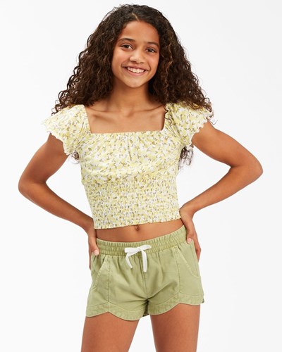 Billabong Sweet Flowers Krátké Sleeve Knit Top Lemonade | VYPLAR-235