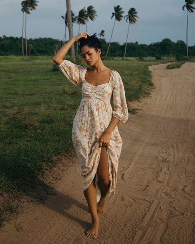 Billabong Swept Away Midi Šaty White/Multi | UMDQPI-540