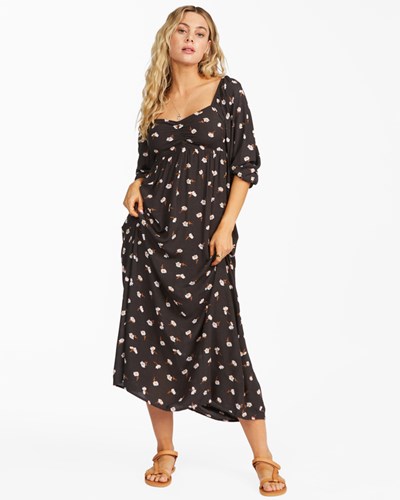 Billabong Swept Away Midi Šaty Černé | KESIHF-578