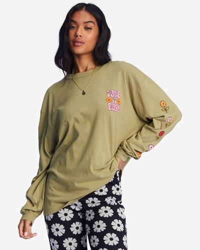 Billabong Take It Easy Long Sleeve Grafická Boyfriend T-Shirt Army | PLSWOB-423