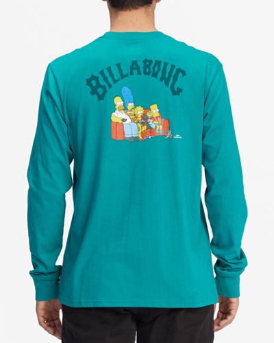 Billabong The Simpsons Family Couch Organic Long Sleeve T-Shirt Teal | NFMQVL-694