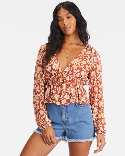 Billabong Time Goes By Long Sleeve Crop Top Červené | CVXAUK-236