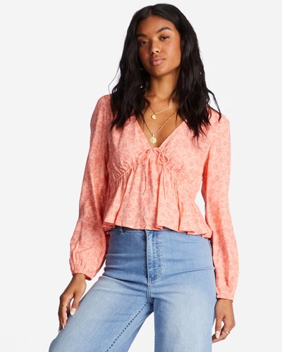 Billabong Time Goes By Long Sleeve Crop Top Lifes A Peach | PZSXWL-924