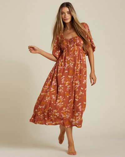 Billabong True Romance Midi Šaty Čokolády | RYQICH-672