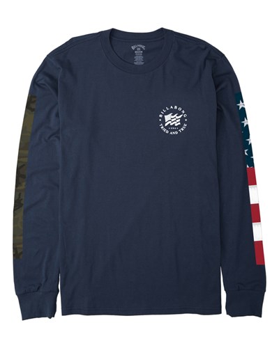Billabong Wave Flag Long Sleeve T-Shirt Tmavě Blankyt | QGZNIH-842
