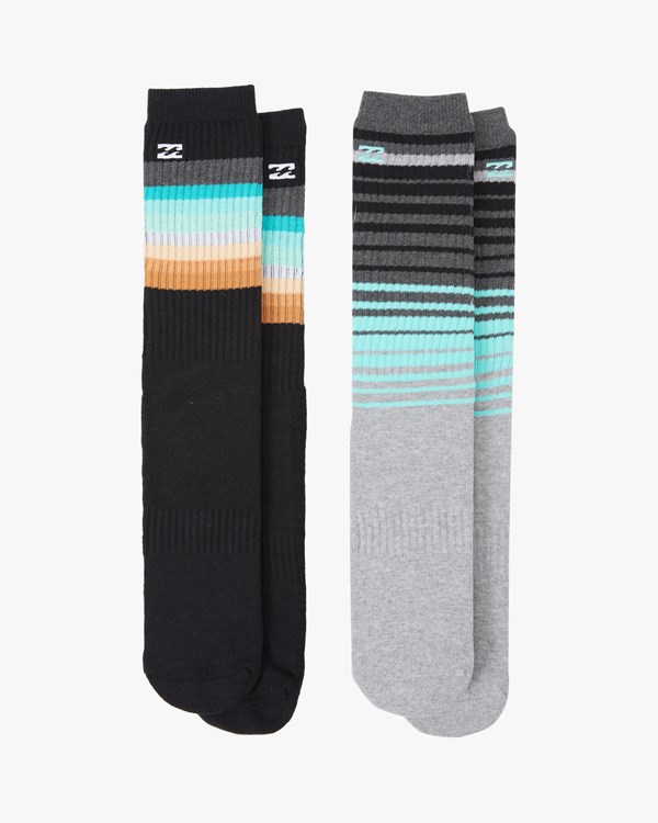Billabong 2 Pack Faded Stripe Crew Socks Černé | GJQVKU-870