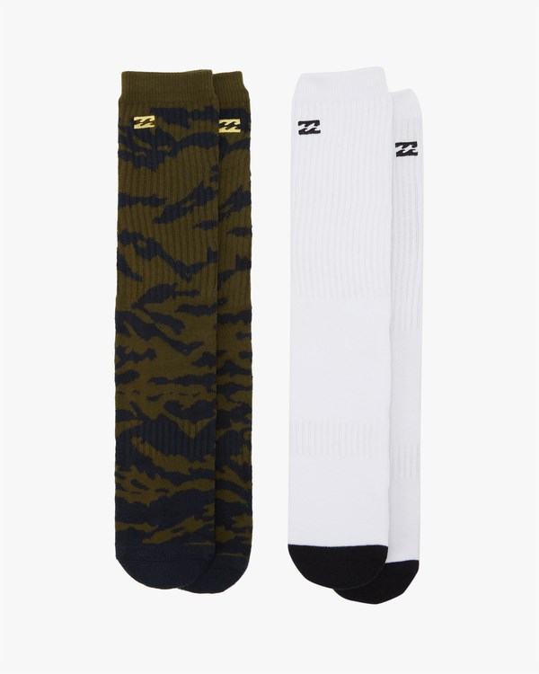 Billabong 2 Pack Zebra Block Crew Socks Olivy Zelené | BWYCIG-931
