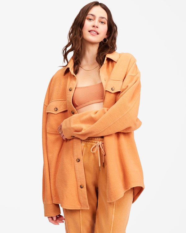 Billabong Any Time Shacket Button-Down Jacket Toffee | QHJUEO-804