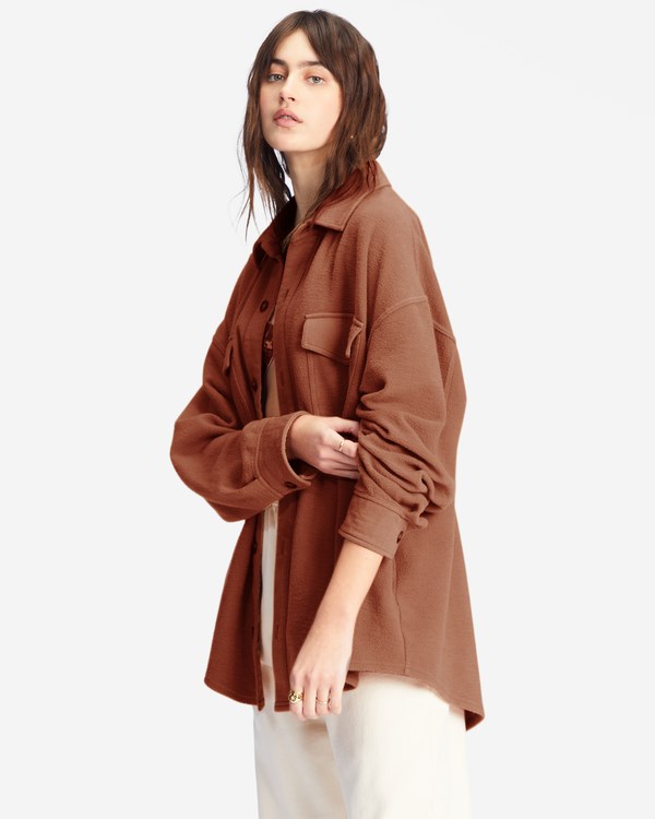 Billabong Anytime Shacket Oversized Button-Through Jacket Čokolády | MKWQRV-724