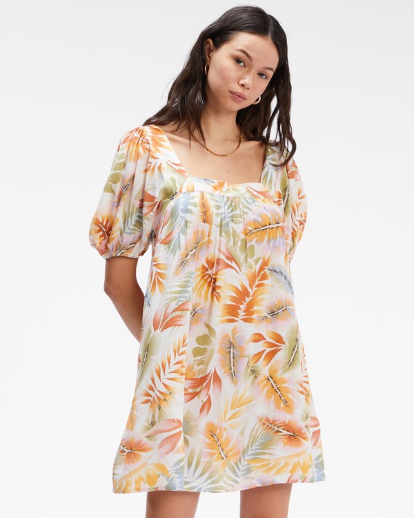 Billabong Bay Side Babydoll Šaty White/Multi | LFBPEQ-735