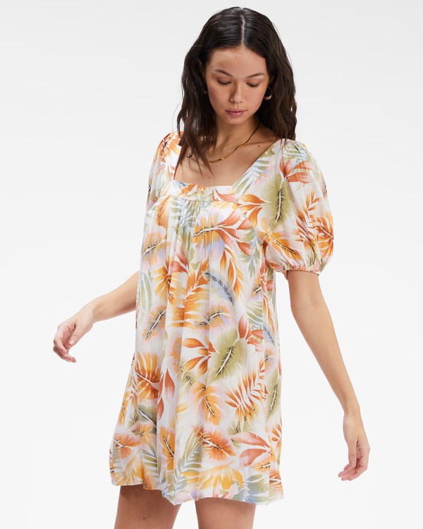 Billabong Bay Side Babydoll Šaty White/Multi | LFBPEQ-735
