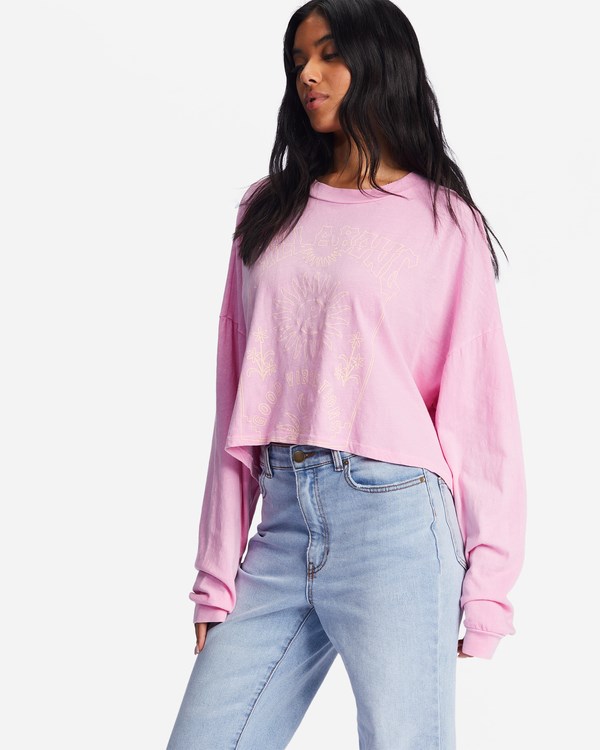 Billabong Beach Boyfriend Long Sleeve Crop Top Růžové | ZRKHEG-021