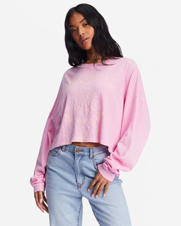 Billabong Beach Boyfriend Long Sleeve Crop Top Růžové | ZRKHEG-021